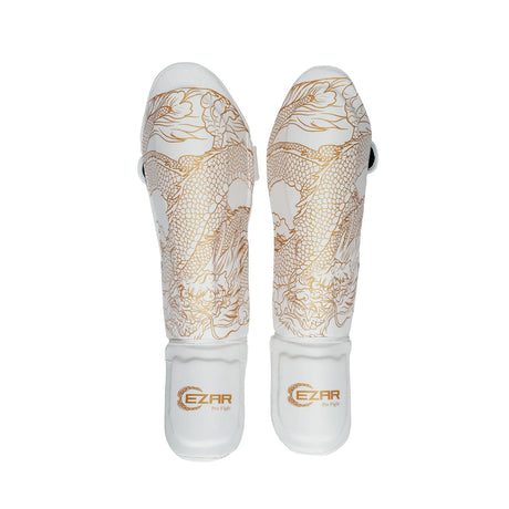 Tibiere protecție Eco Basic Dragon, piele ecologică, albe, TBEBD-W 1